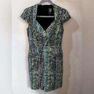 Jax Women's Black and Green Patterned Midi Dress